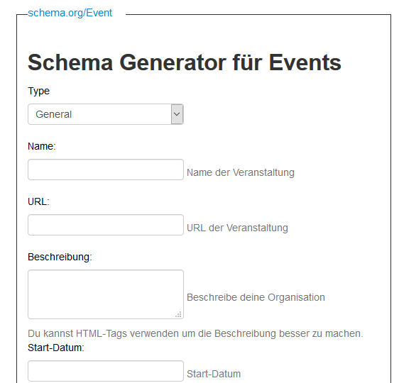 Rich Snippet und Schema-Generator für Events