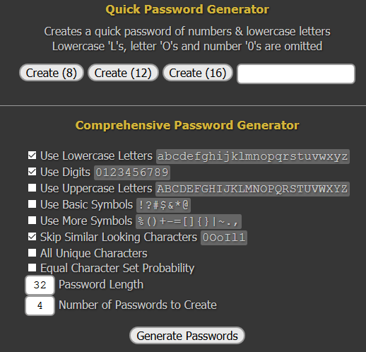 Passwort-Generator mit vielen Optionen