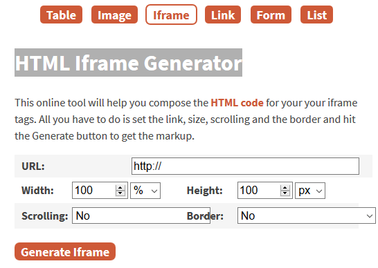 HTML Iframe Generator