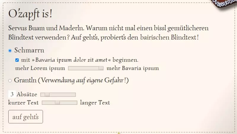 Blindtextgenerator Bavaria Ipsum